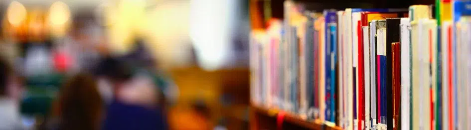 A shelf of books in a Suffolk Library.