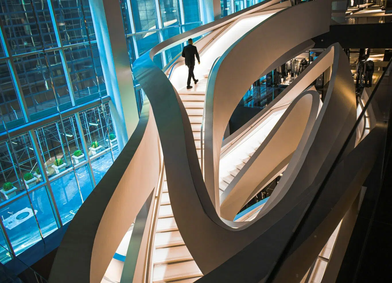 futuristic staircase in an office building